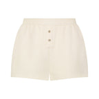 Beige waffle knit shorts with elastic waist