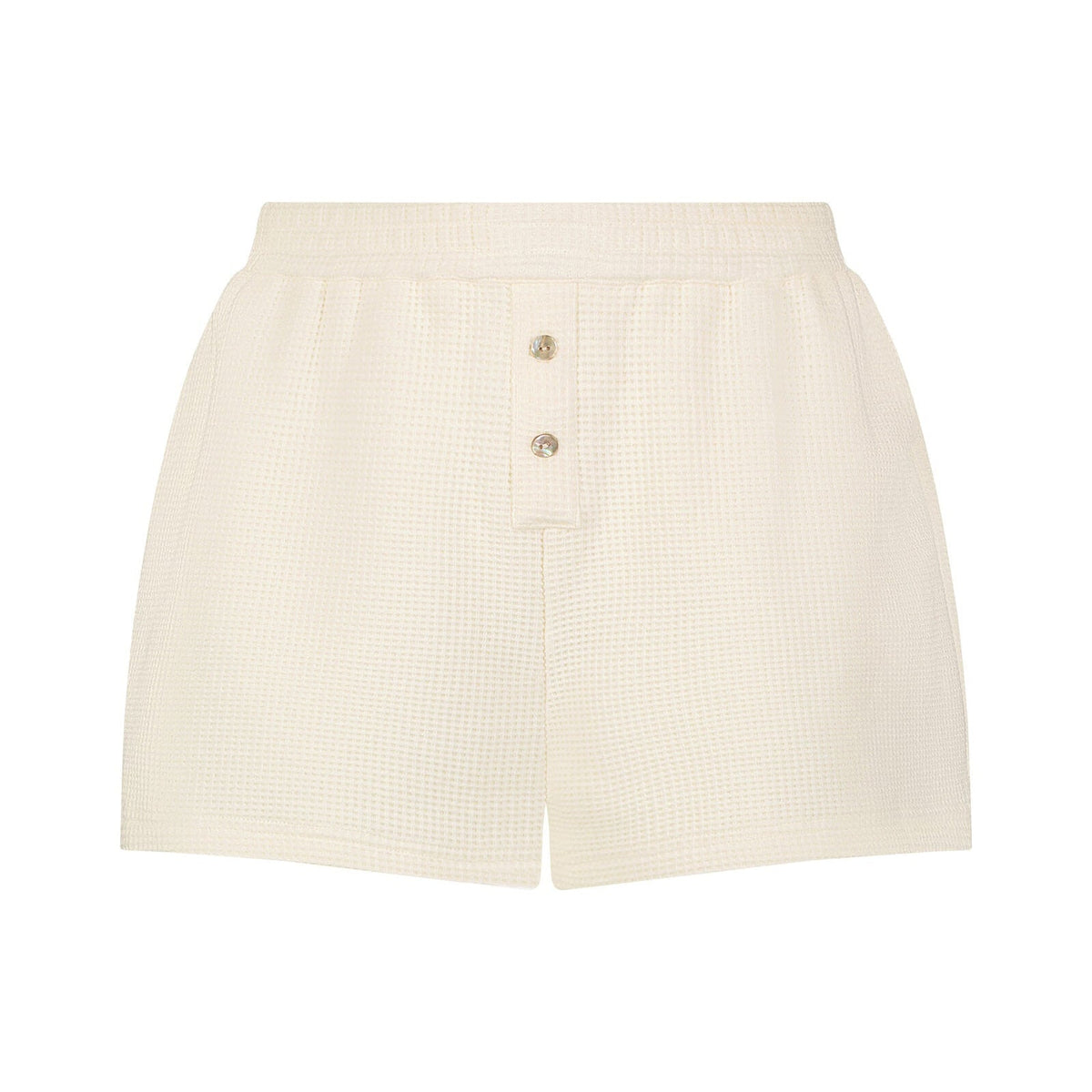 Beige waffle knit shorts with elastic waist