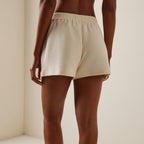 Beige waffle knit shorts with elastic waist