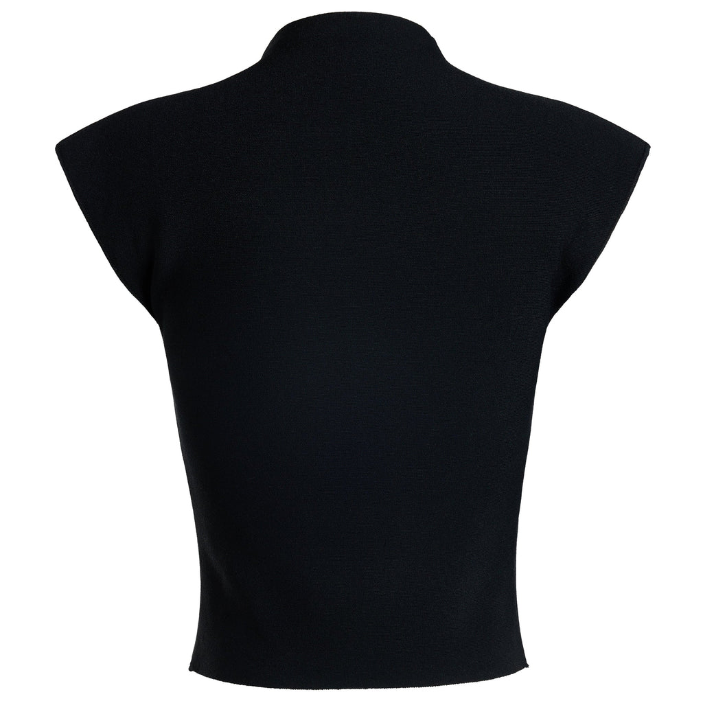 Black slim fit mock neck cap sleeve top