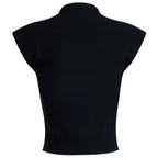 Black slim fit mock neck cap sleeve top