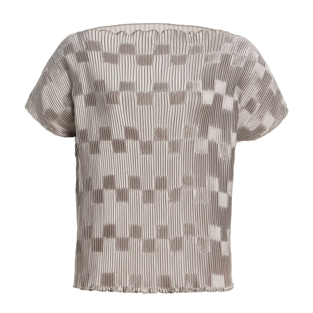 Grey checkered pleated mock neck top