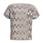 Grey checkered pleated mock neck top