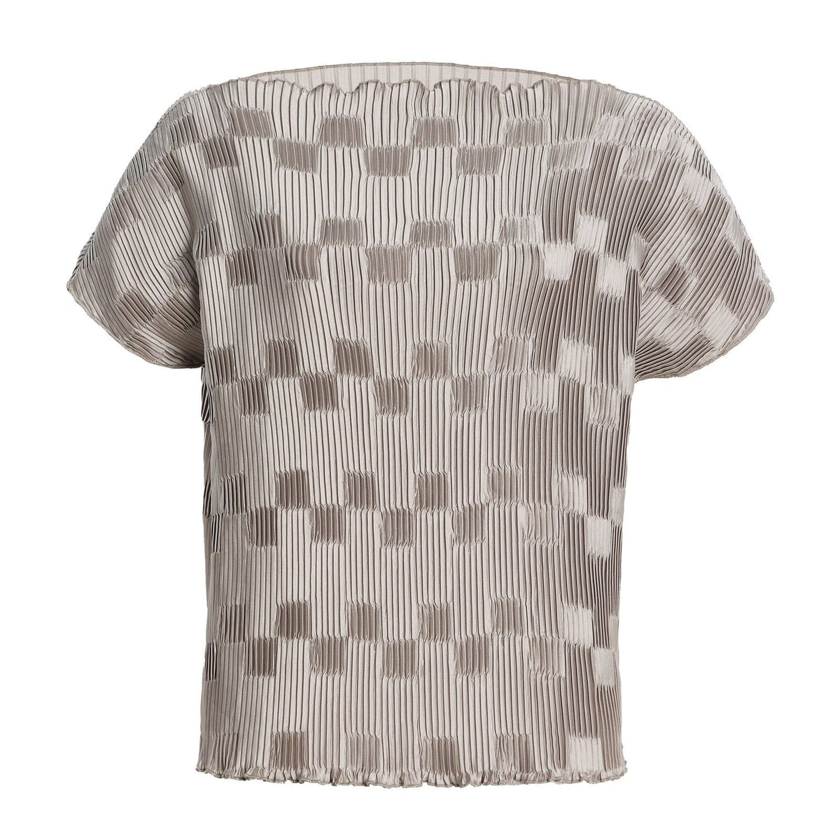 Grey checkered pleated mock neck top
