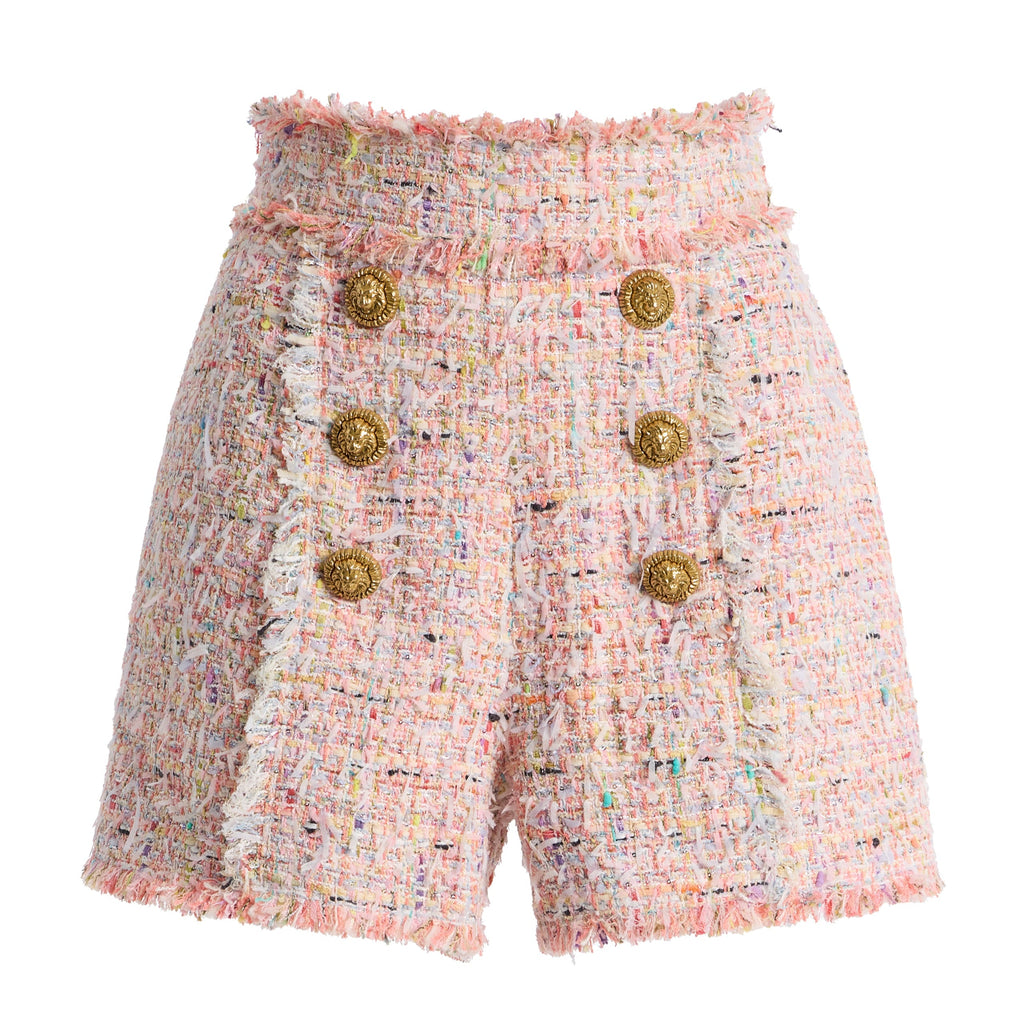 High waisted pink tweed shorts