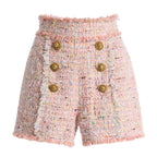 High waisted pink tweed shorts