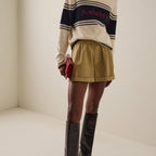 Khaki elastic waist cuffed casual shorts