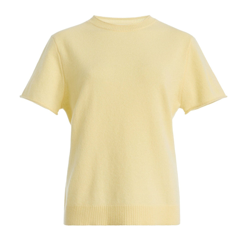 Pale yellow crew neck knit top