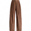 Women's brown pleated corduroy wide leg pants