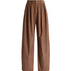 Women's brown pleated corduroy wide leg pants
