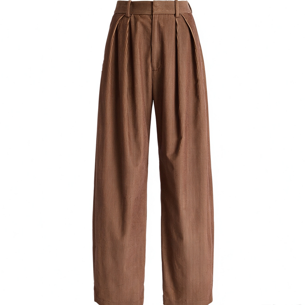 Women's brown pleated corduroy wide leg pants