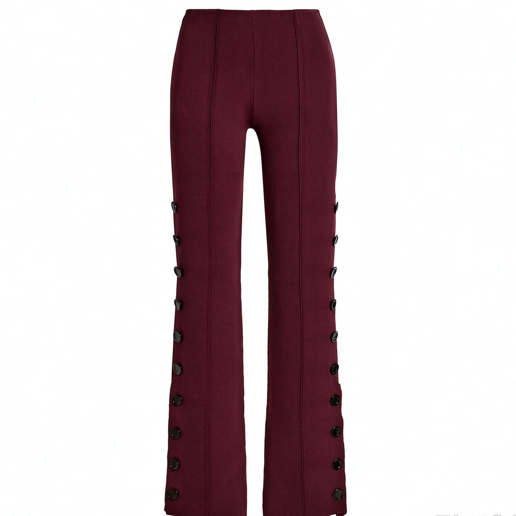 Women's burgundy high waist knitted flare pants