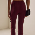 Women's burgundy high waist knitted flare pants