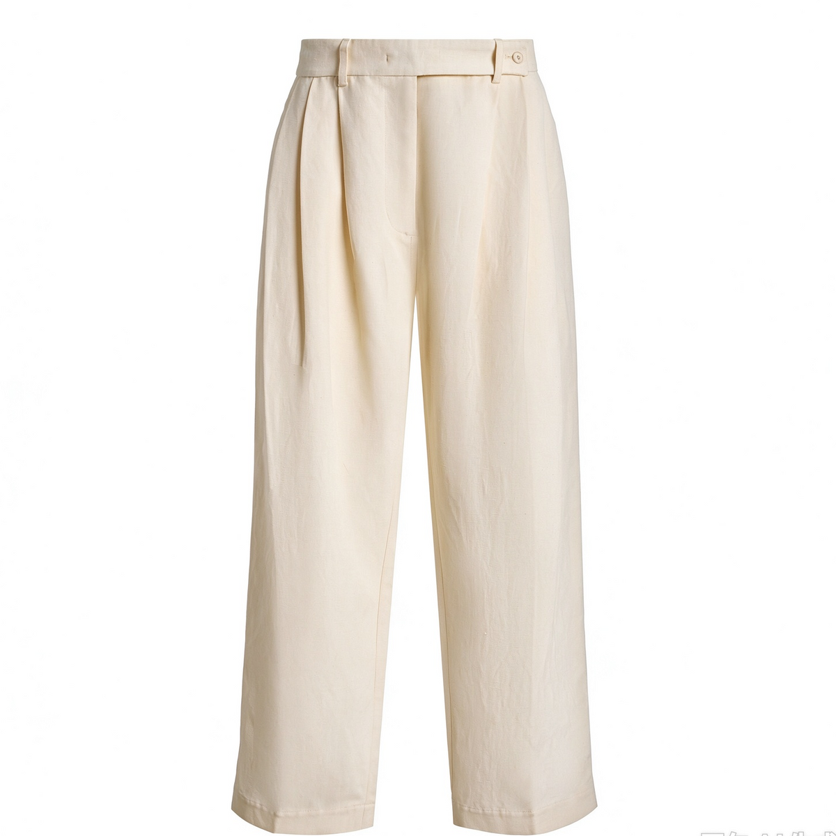 Women's cream high waist pleated wide leg pants