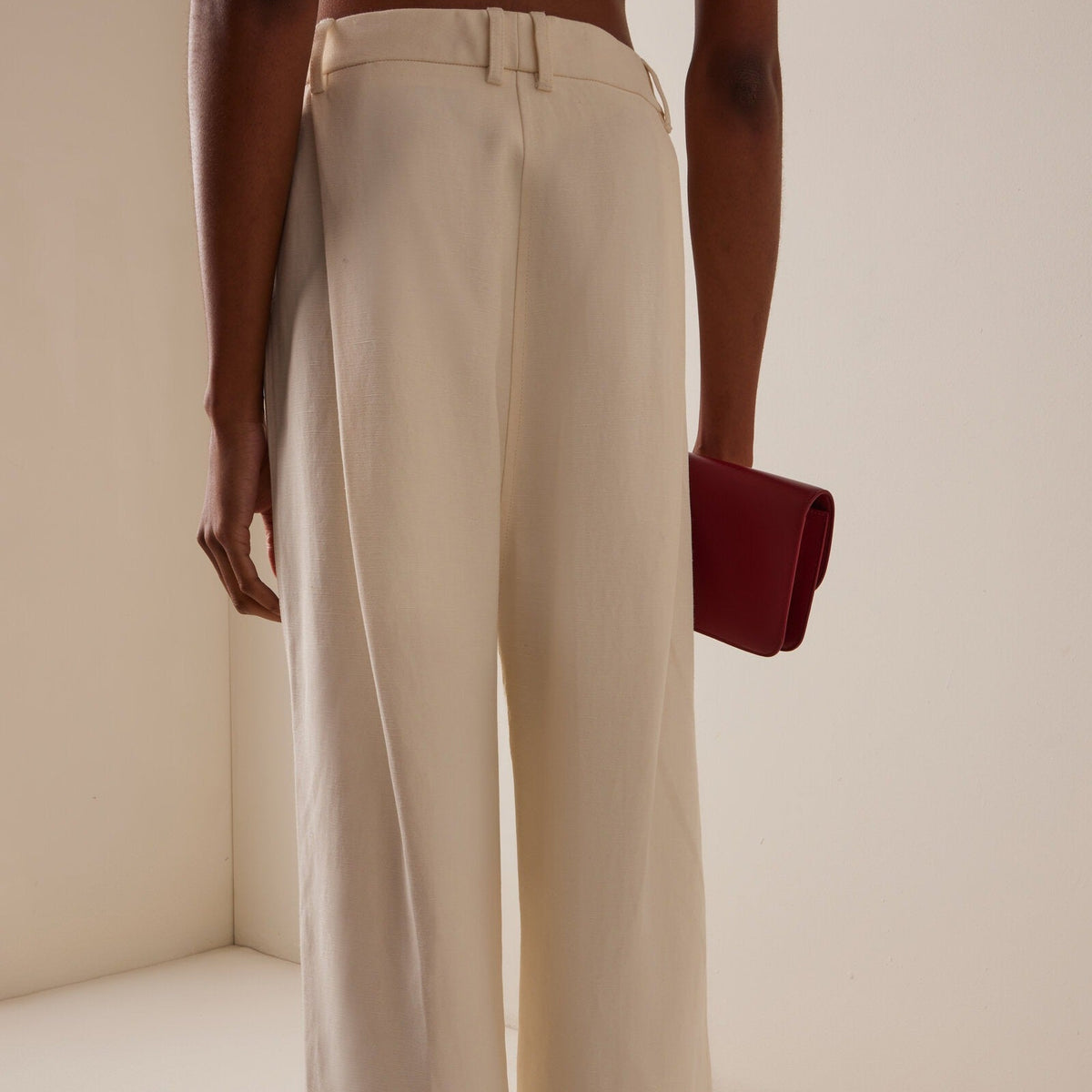 Women's cream high waist pleated wide leg pants