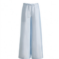 Women's light blue satin drawstring wide leg pants
