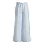 Women's light blue satin drawstring wide leg pants